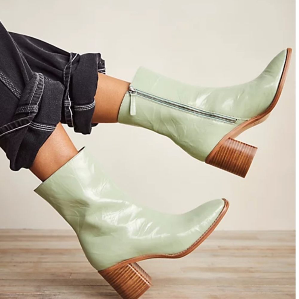 Free People Mint Green Leather Ankle Boots